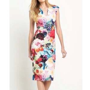 Ted Baker Odeela Floral Scuba Sheath Bodycon Midi Dress Sz.2/ US 4-6